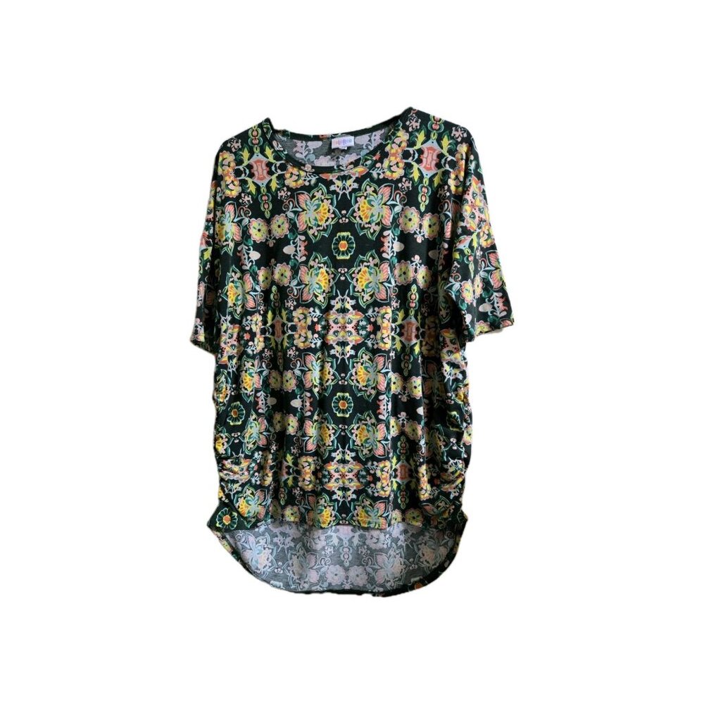 LuLaRoe  Bright Neon Floral Go-Go Geometric Tunic Shirt Sz M Unicorn Hi Low